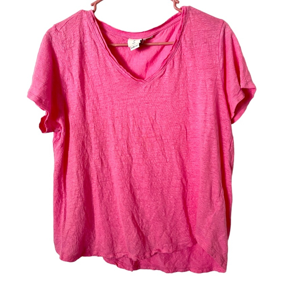 Joie Barbie Pink Linen V-Neck Short Sleeve Top